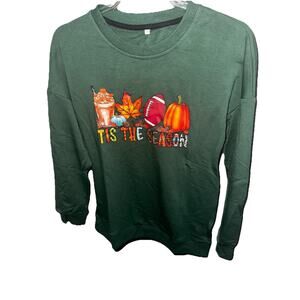 Women’s Green Fall Graphic Sweatshirt “Tis The Season” Pumpkin Football Size S